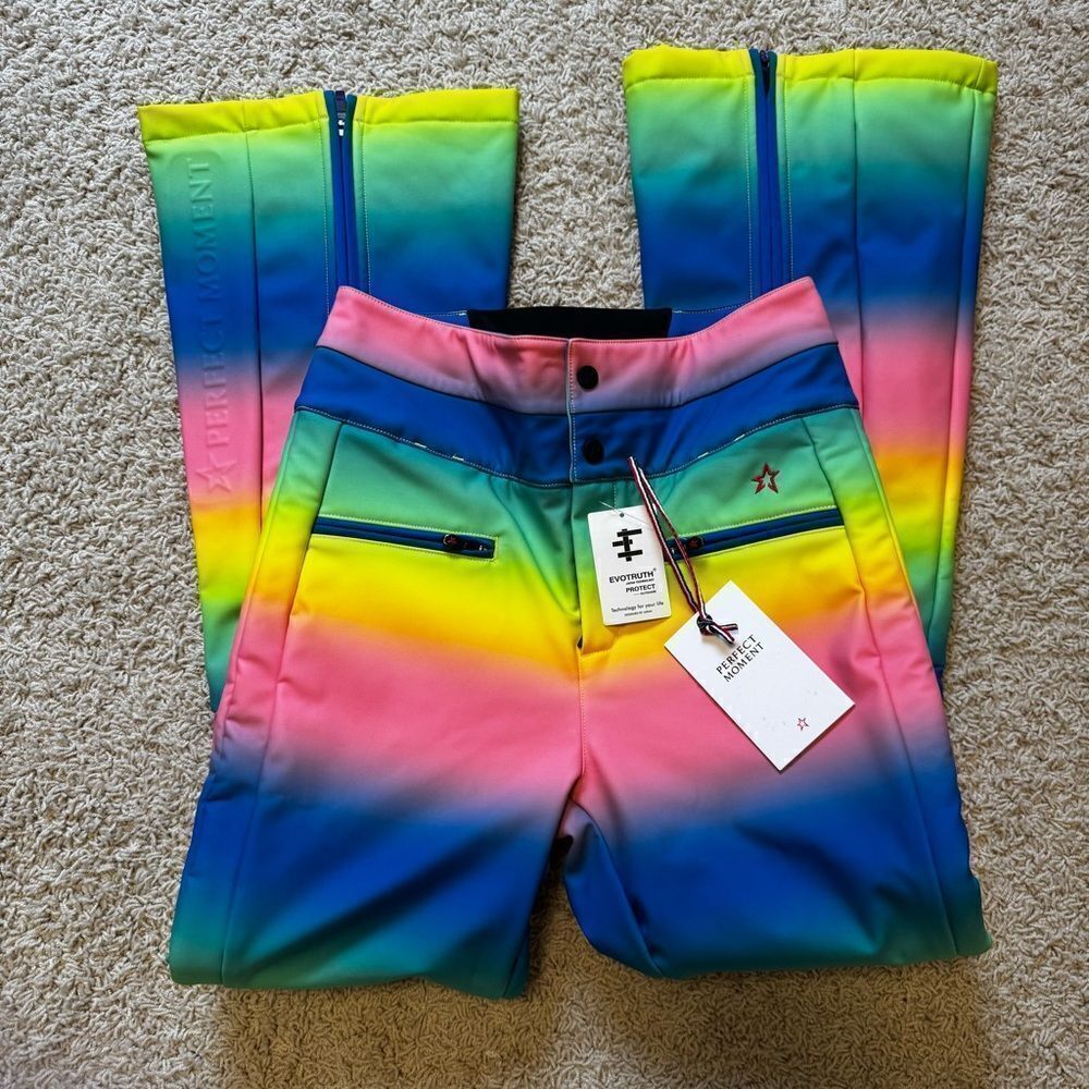 Perfect Moment Aurora High Rise Flare Ski Pants Waterproof Small Rainbow NWT